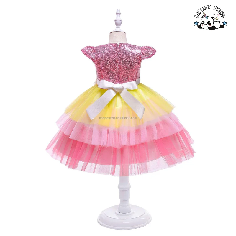 LEZONKIDS - Fancy Piano Performance Poncho Dress Children's Dress Rainbow Jacquard Princess Dress